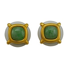 Aldo Cipullo for Cartier Rock Crystal Jade Gold Clip-On Earrings