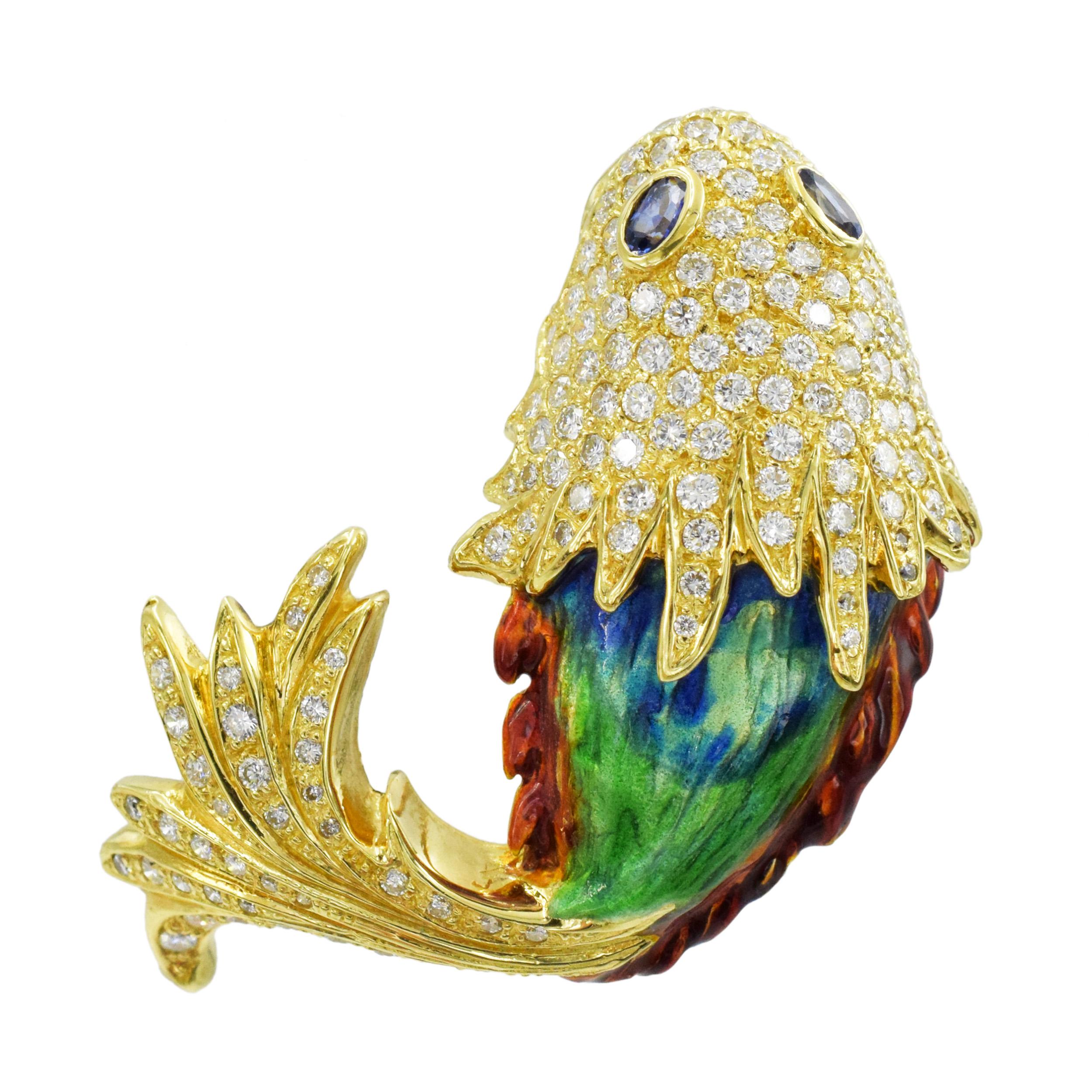 Artist Aldo Cipullo for Cartier Sapphire, Diamond  Fish Brooch For Sale