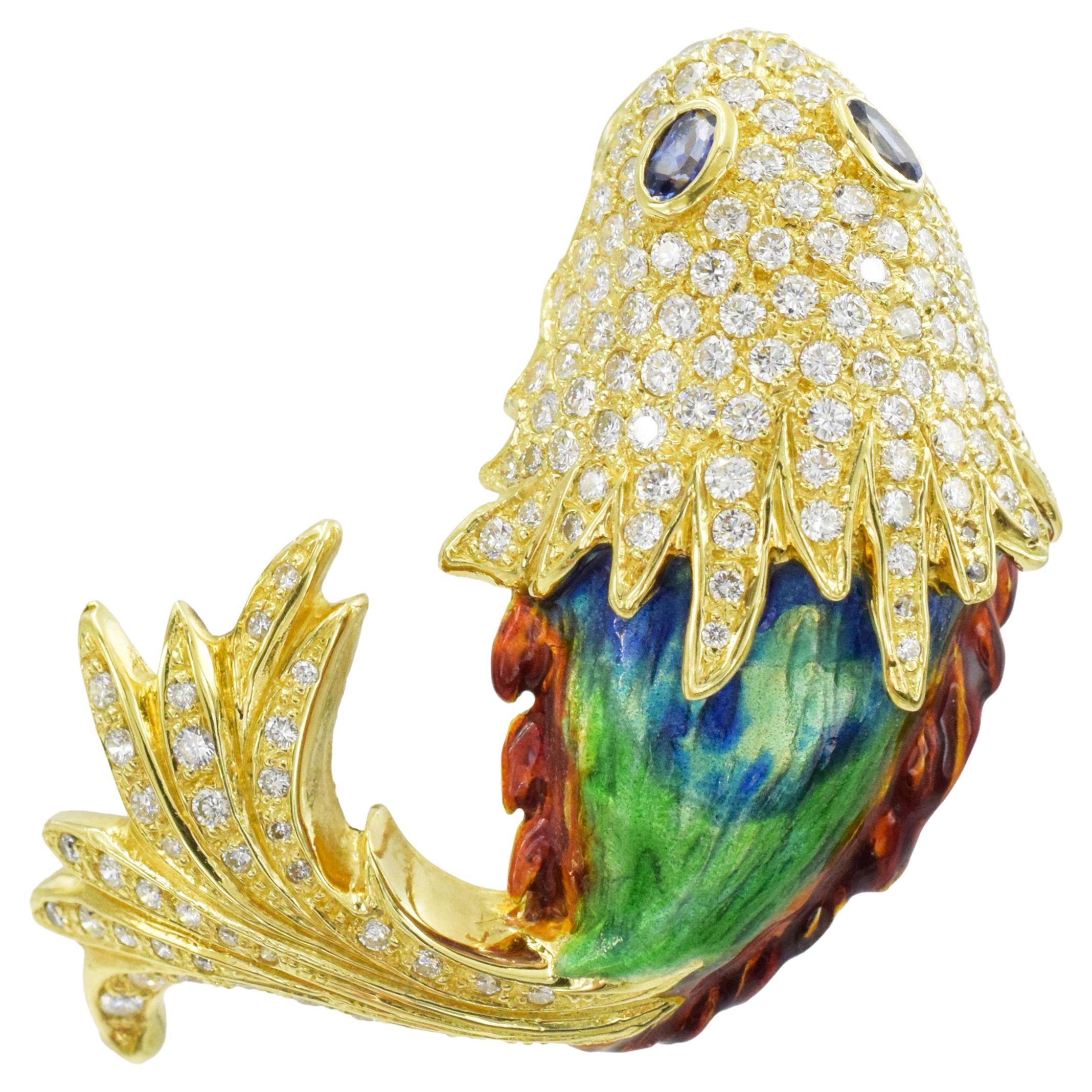 Aldo Cipullo for Cartier Sapphire, Diamond  Fish Brooch For Sale