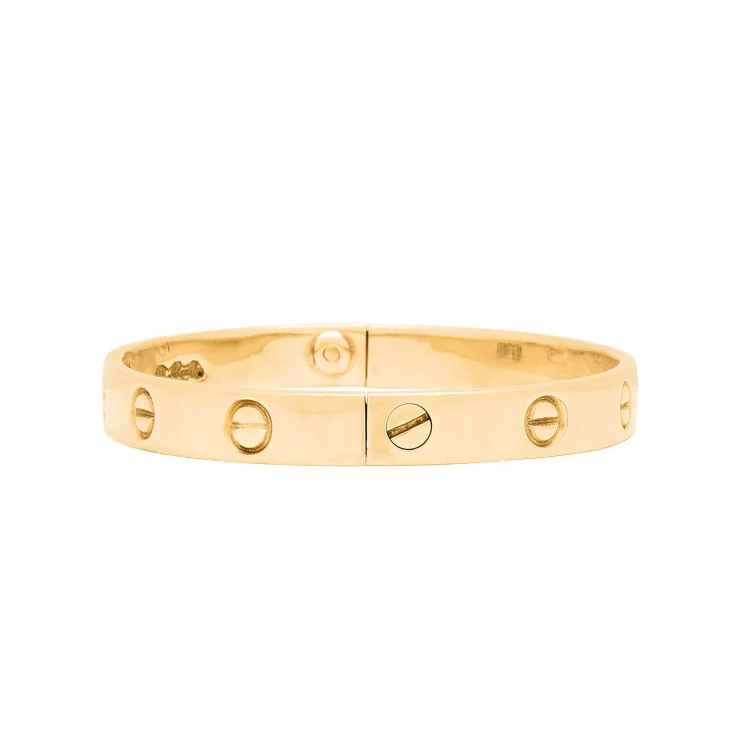 This very unusual Vintage bracelet (ca1970s) is based on the original LOVE Collection designed by Aldo Cipullo for Cartier. Originally and most commonly produced in solid gold or platinum, this particular bracelet was commissioned by Charles Revson