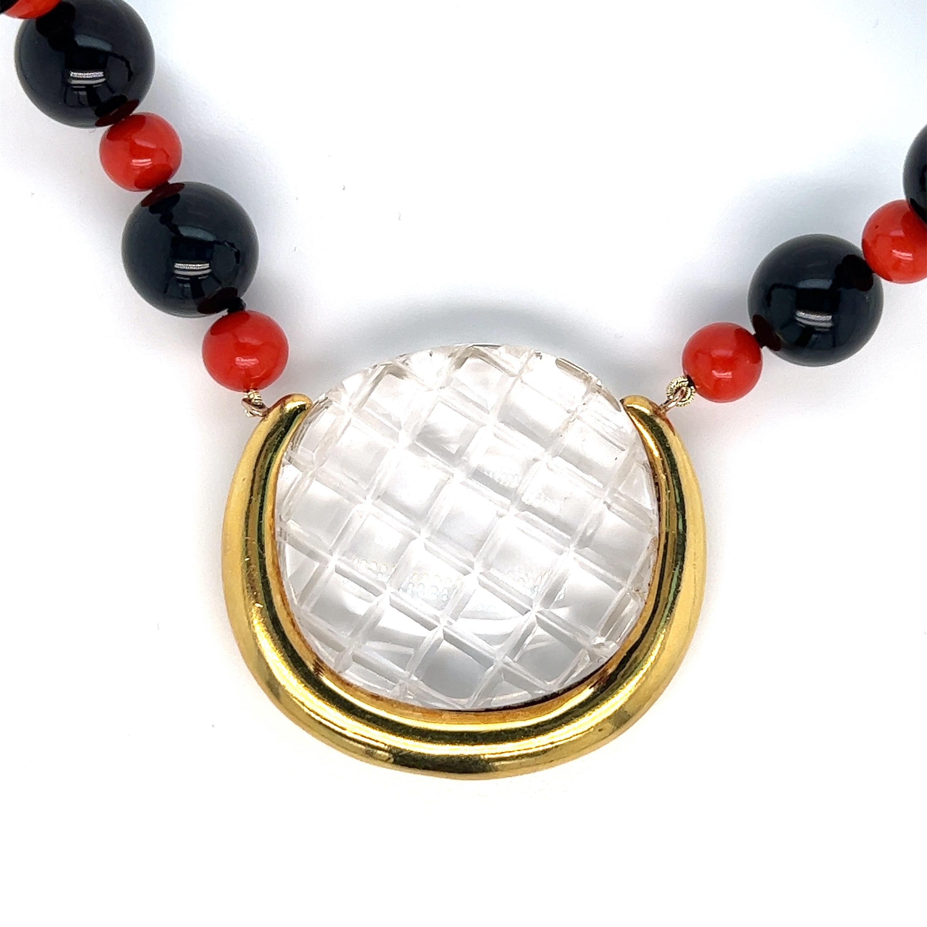 Bead Aldo Cipullo Gold Crystal Pendant with Black Onyx and Coral Necklace