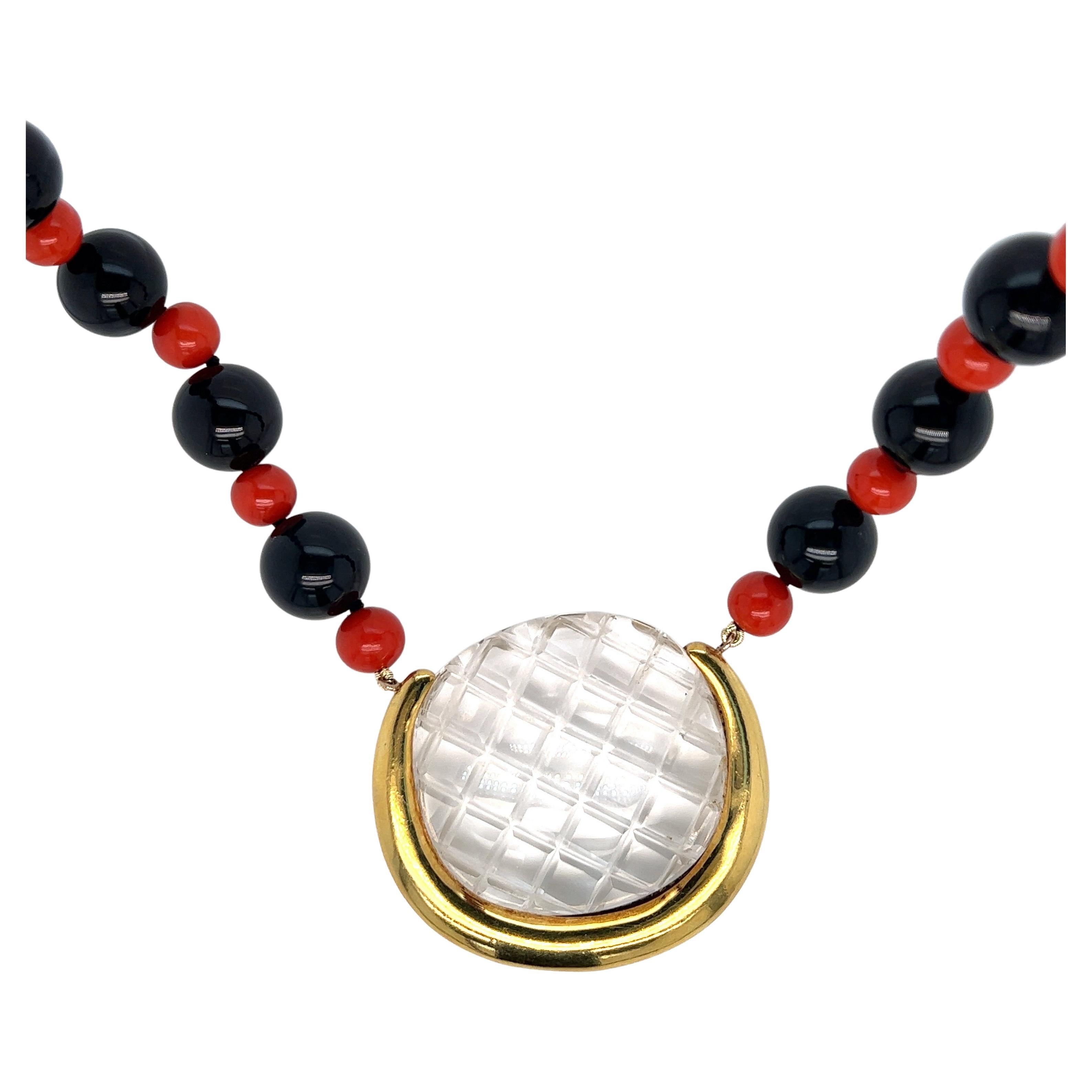 Aldo Cipullo Gold Crystal Pendant with Black Onyx and Coral Necklace