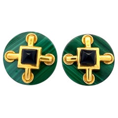 Aldo Cipullo - Boucles d'oreilles à clip en or jaune 18 carats, malachite et onyx