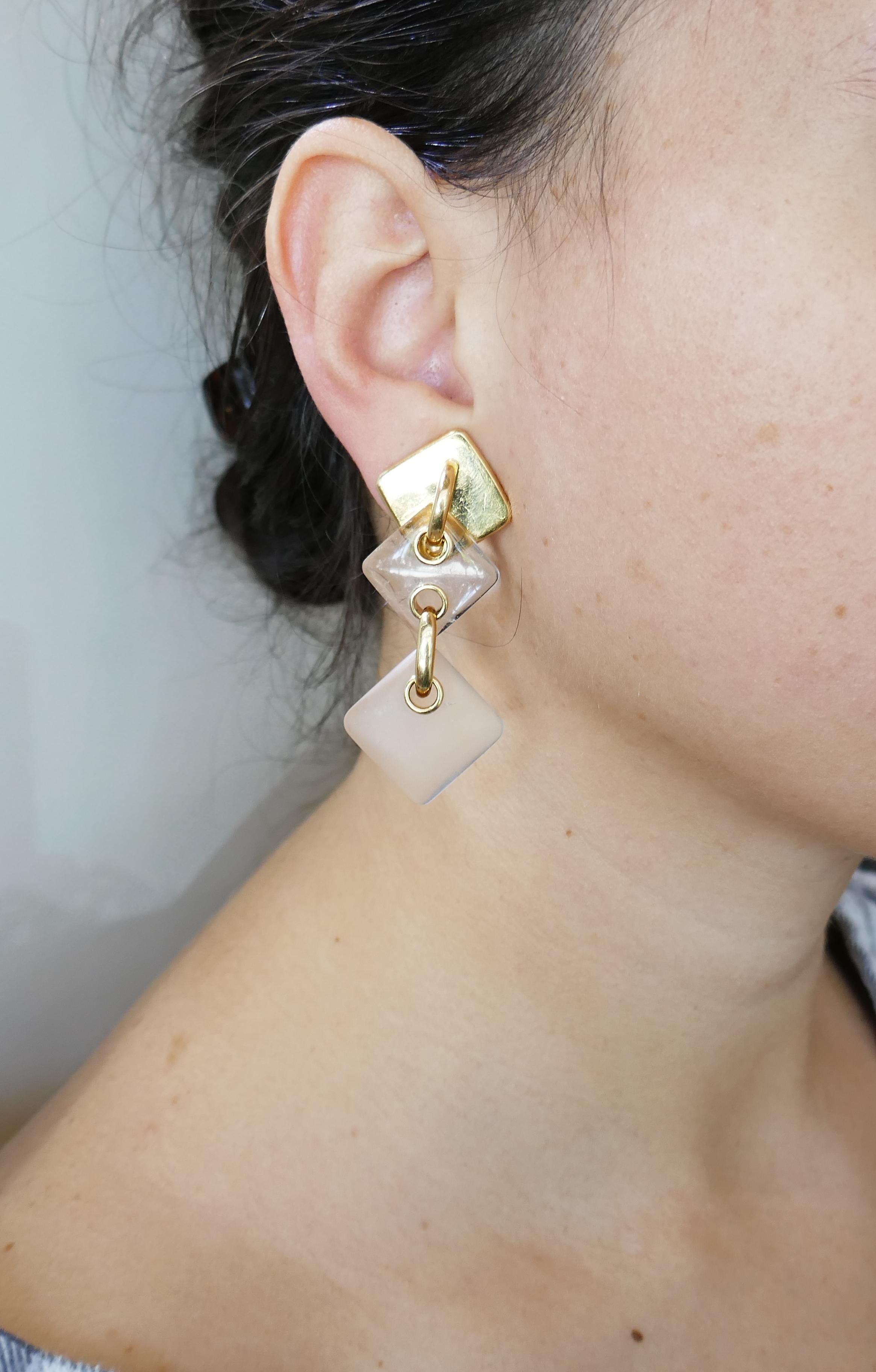 Boucles d'oreilles Aldo Cipullo en or jaune et cristal de roche Pour femmes en vente