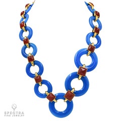 Aldo Cipullo Vintage Blue Agate Carnelian Link Necklace