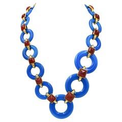 Aldo Cipullo Vintage Blue Agate Carnelian Link Necklace