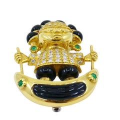 Aldo Cipullo Cartier Warrior Brooch 18k Gold Onyx Diamond Gemstones