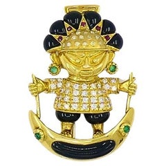 Aldo Cipullo Cartier Warrior Brooch 18k Gold Onyx Diamond Gemstones