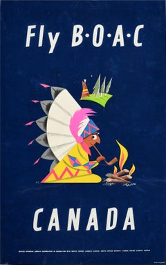 Original Vintage Silkscreen Travel Poster Fly BOAC Airline Canada Aldo Cosomati