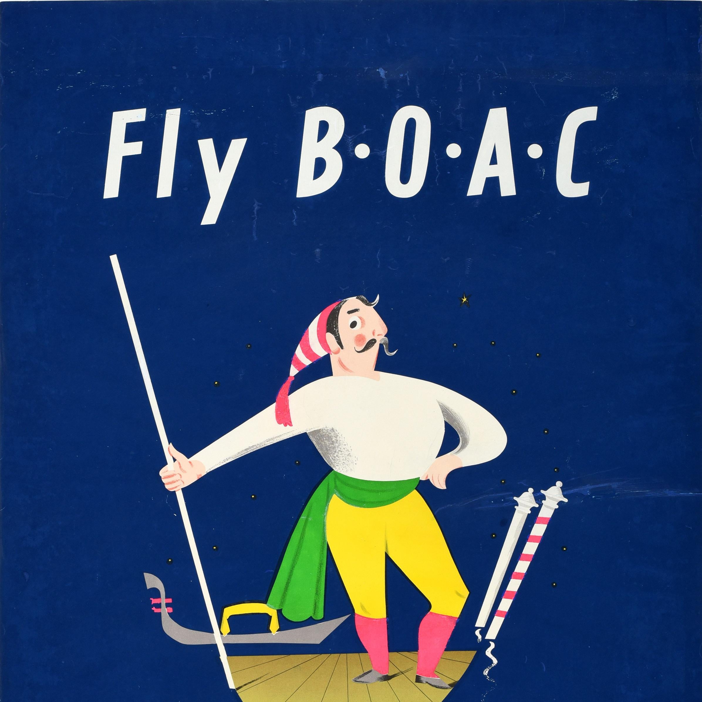 Original Vintage Silkscreen Travel Poster Fly BOAC Airline Italy Aldo Cosomati For Sale 2