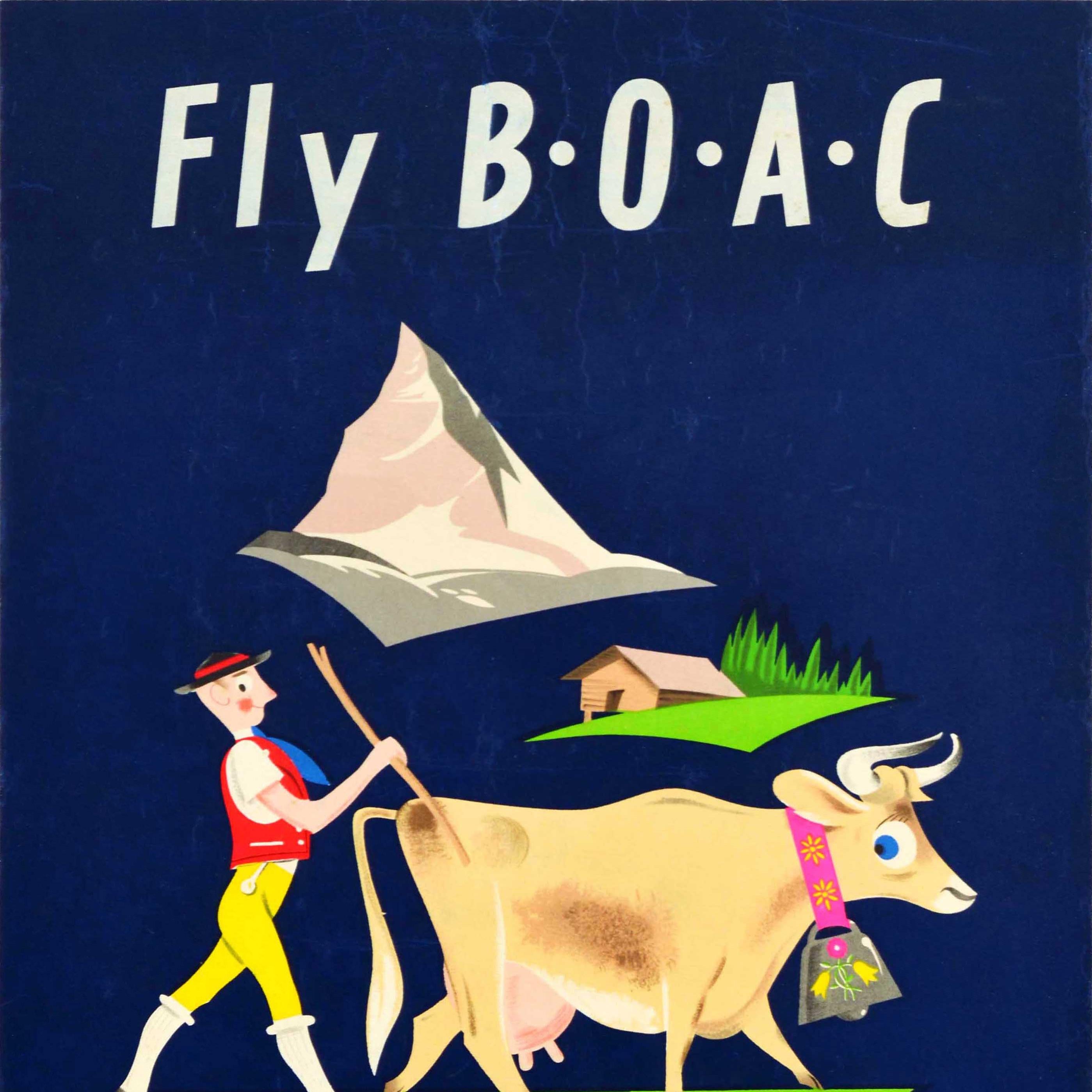 Original Vintage Travel Poster BOAC Airline Switzerland Aldo Cosomati Matterhorn 1