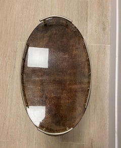 Aldo Tura Italian Brown Bar cart try table, goatskin, brass, label