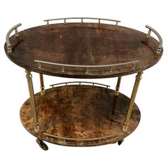 Aldo Tura Italian Brown Bar cart try table, goatskin, brass,label