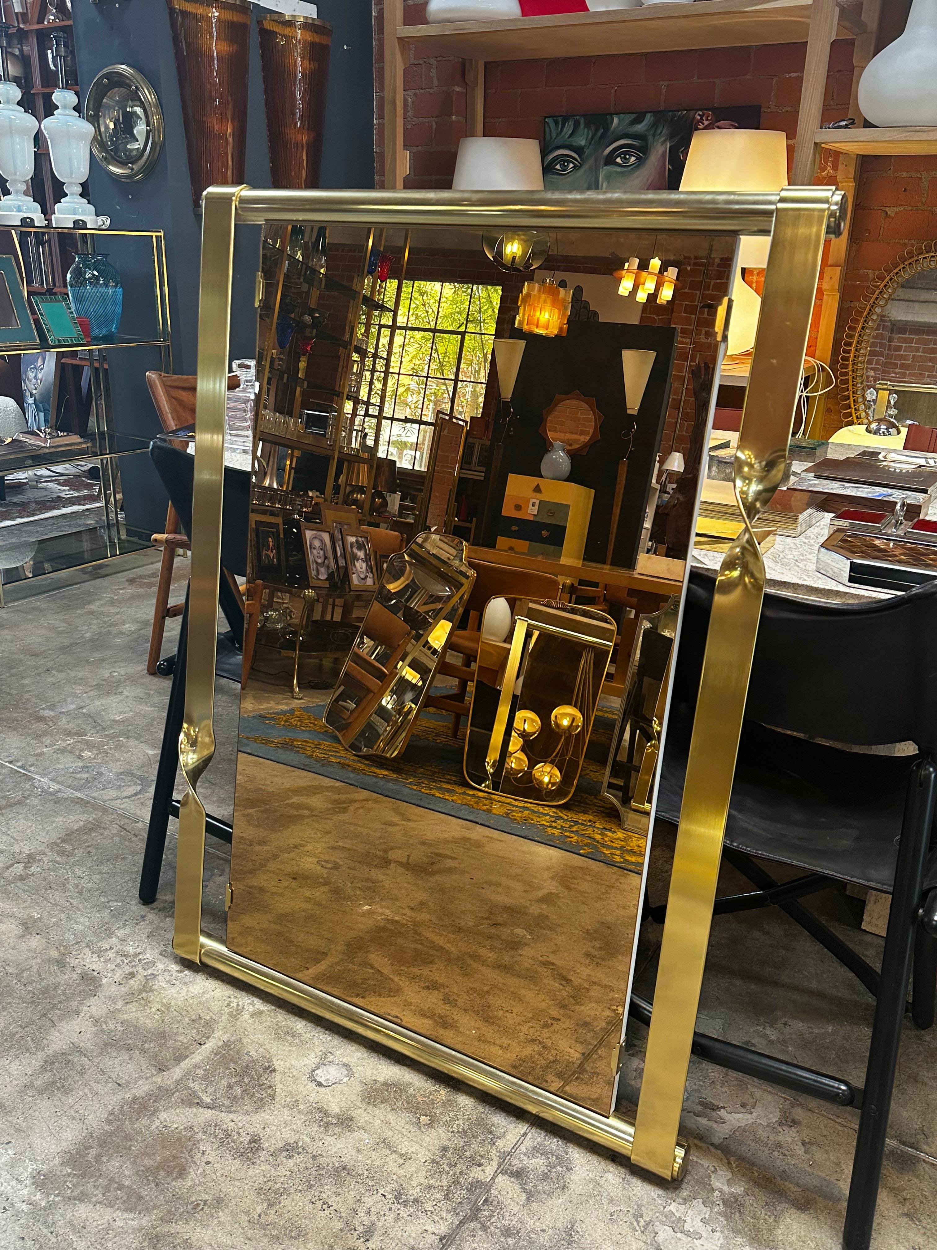 Late 20th Century Aldo Frigerio Mirror in Brass, Italy, 1970s For Sale