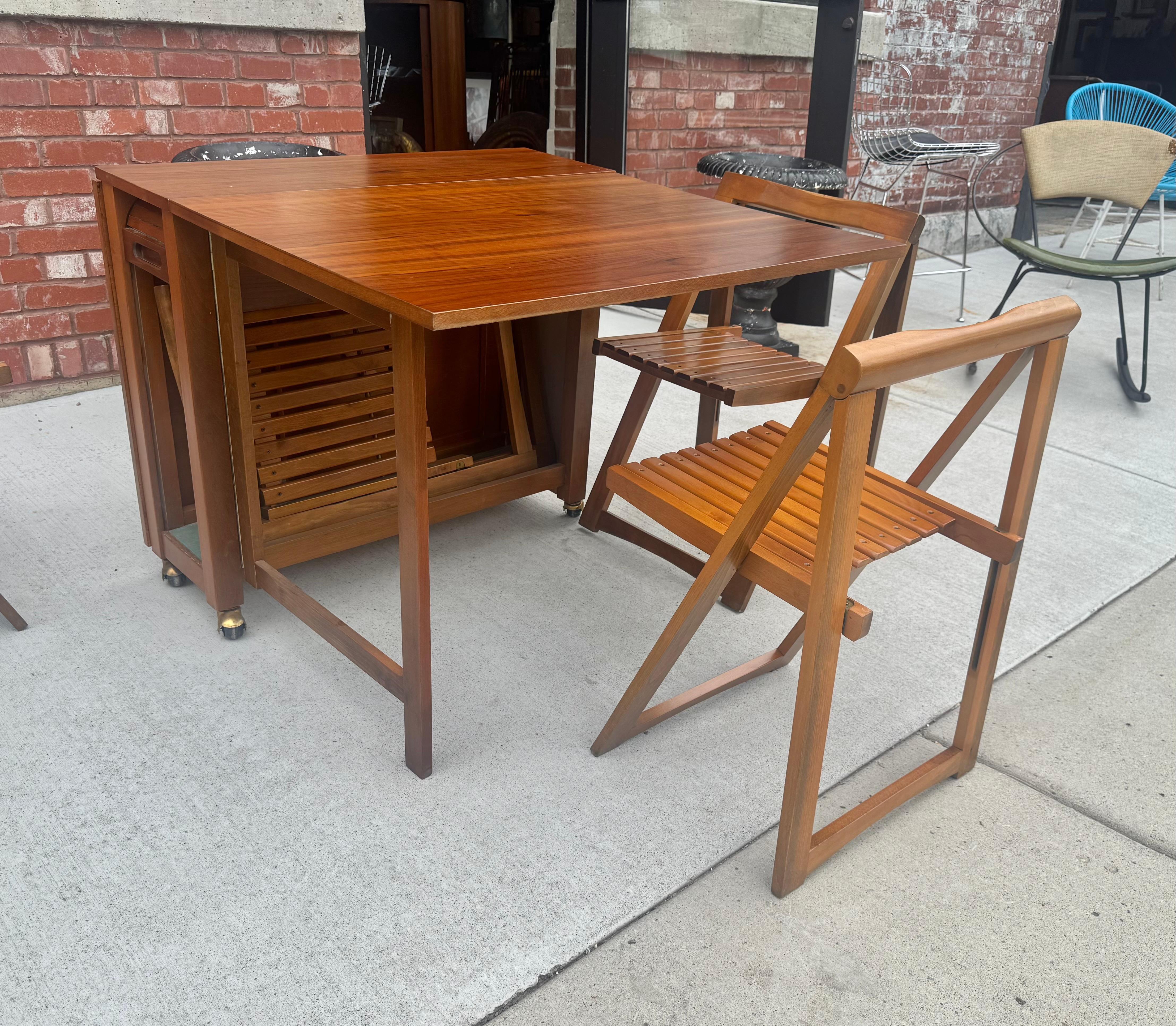 Aldo Jacober - Alberto Bazzani Drop Leaf Folding Table W/4 Chairs For Sale 3