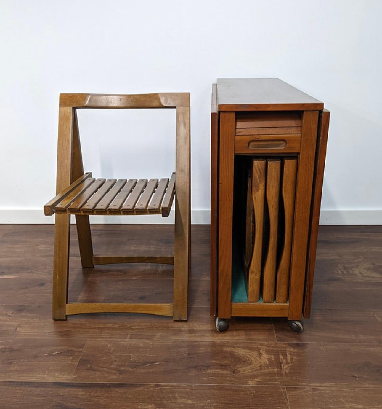 Romanian Aldo Jacober - Alberto Bazzani Drop Leaf Folding Table W/4 Chairs For Sale