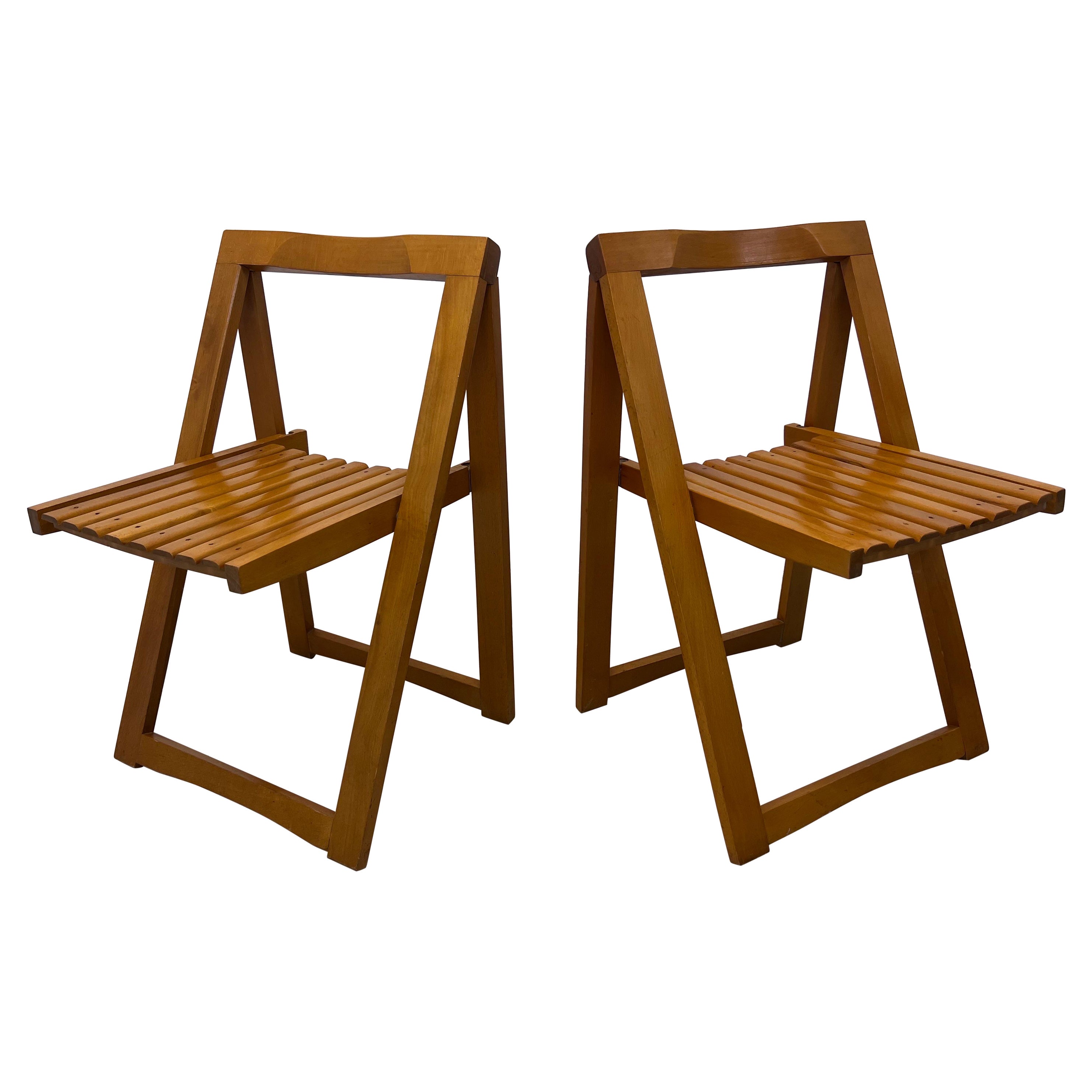 Aldo Jacober Folding Slatted Wood Dining Chairs, 1960s, a Pair