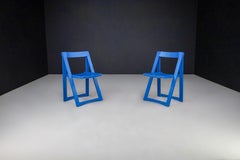 Aldo Jacober for Alberto Bazzani Blue Painted Folding Chairs Italy 1960 Set 2