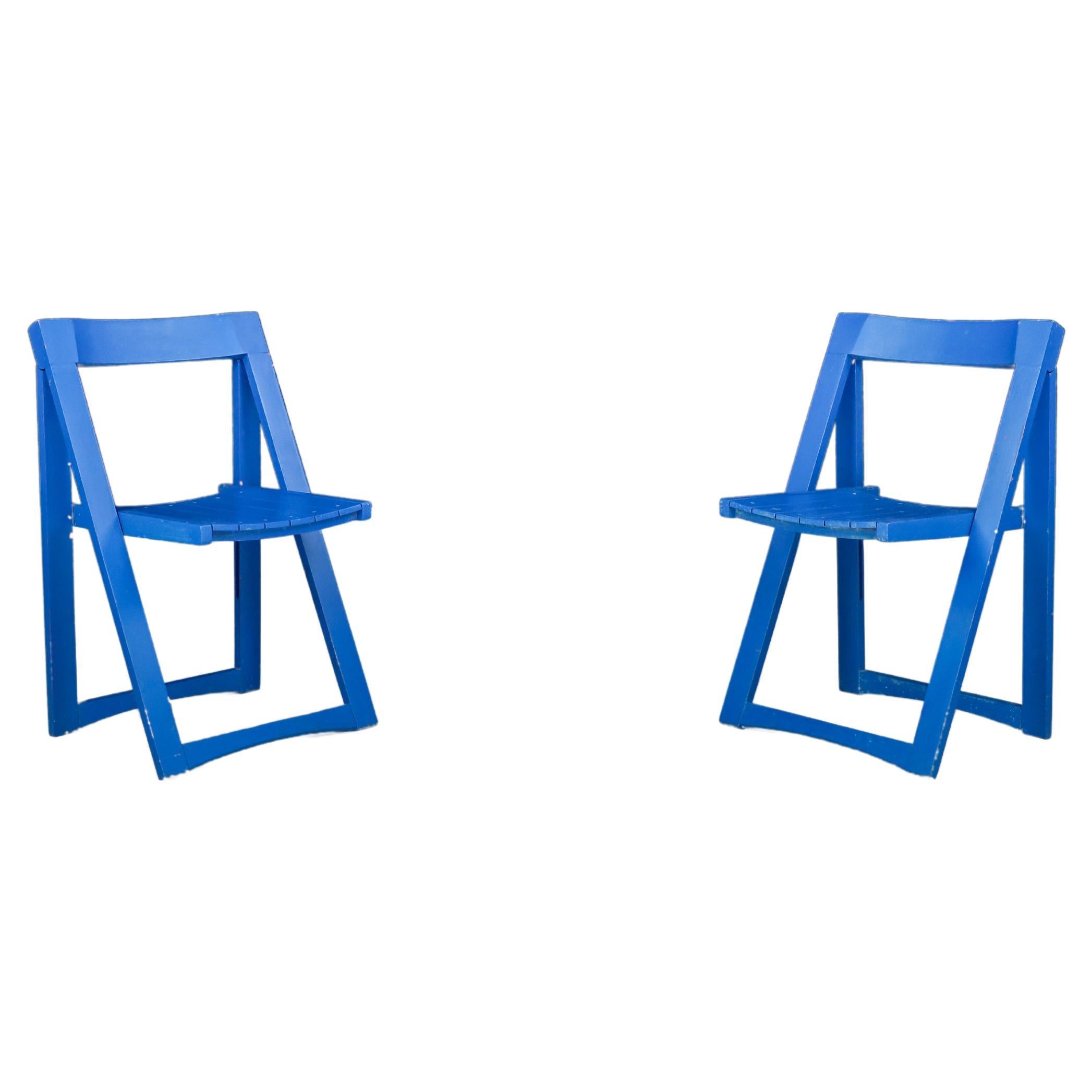 Aldo Jacober for Alberto Bazzani Blue Painted Folding Chairs Italy 1960 Set 2 For Sale
