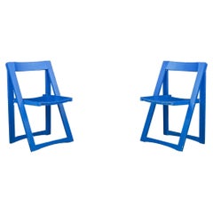 Aldo Jacober for Alberto Bazzani Blue Painted Folding Chairs Italy 1960 Set 2
