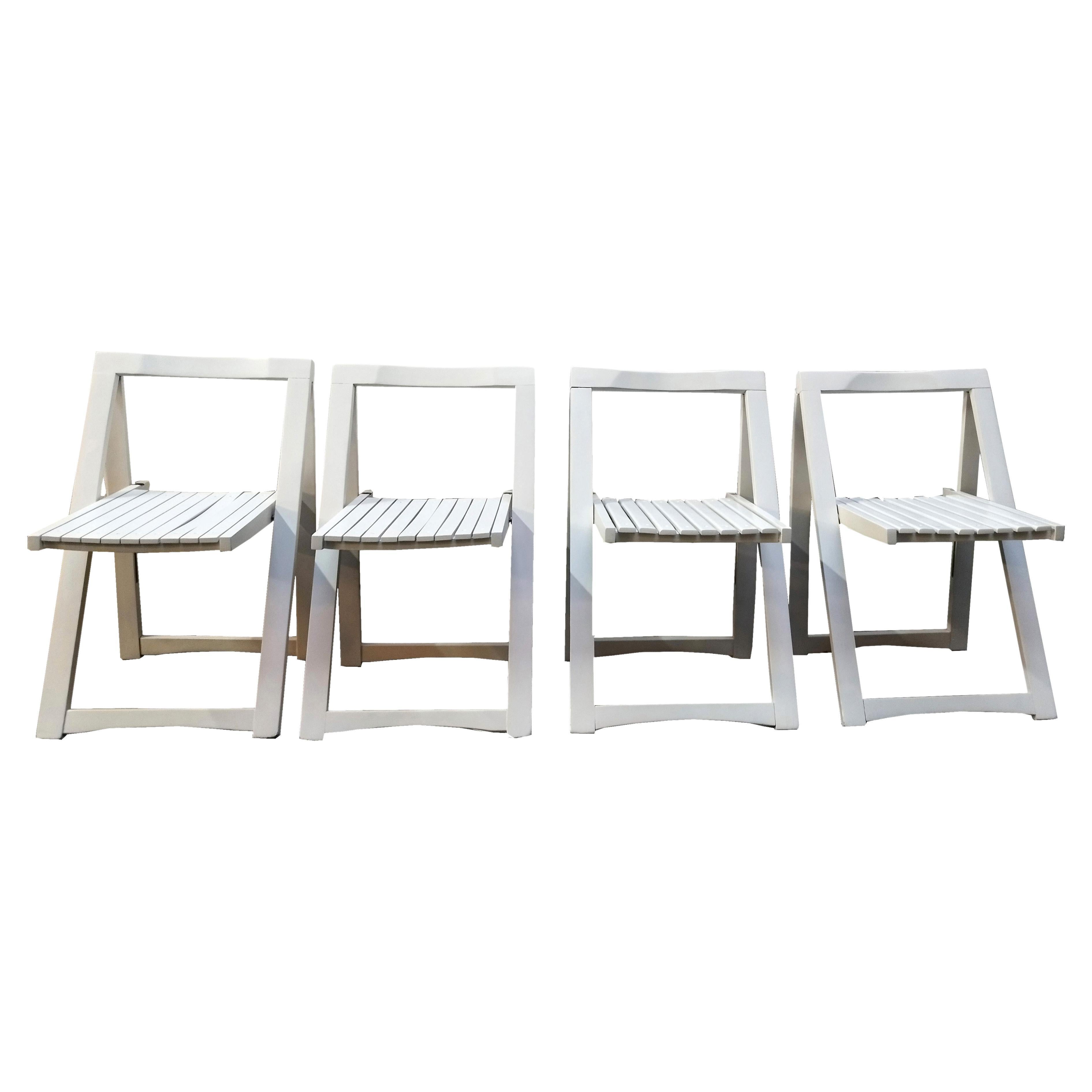 Aldo Jacober for Bazzani Group of 4 White "Trieste" Folding Chairs, Italy 1970s For Sale