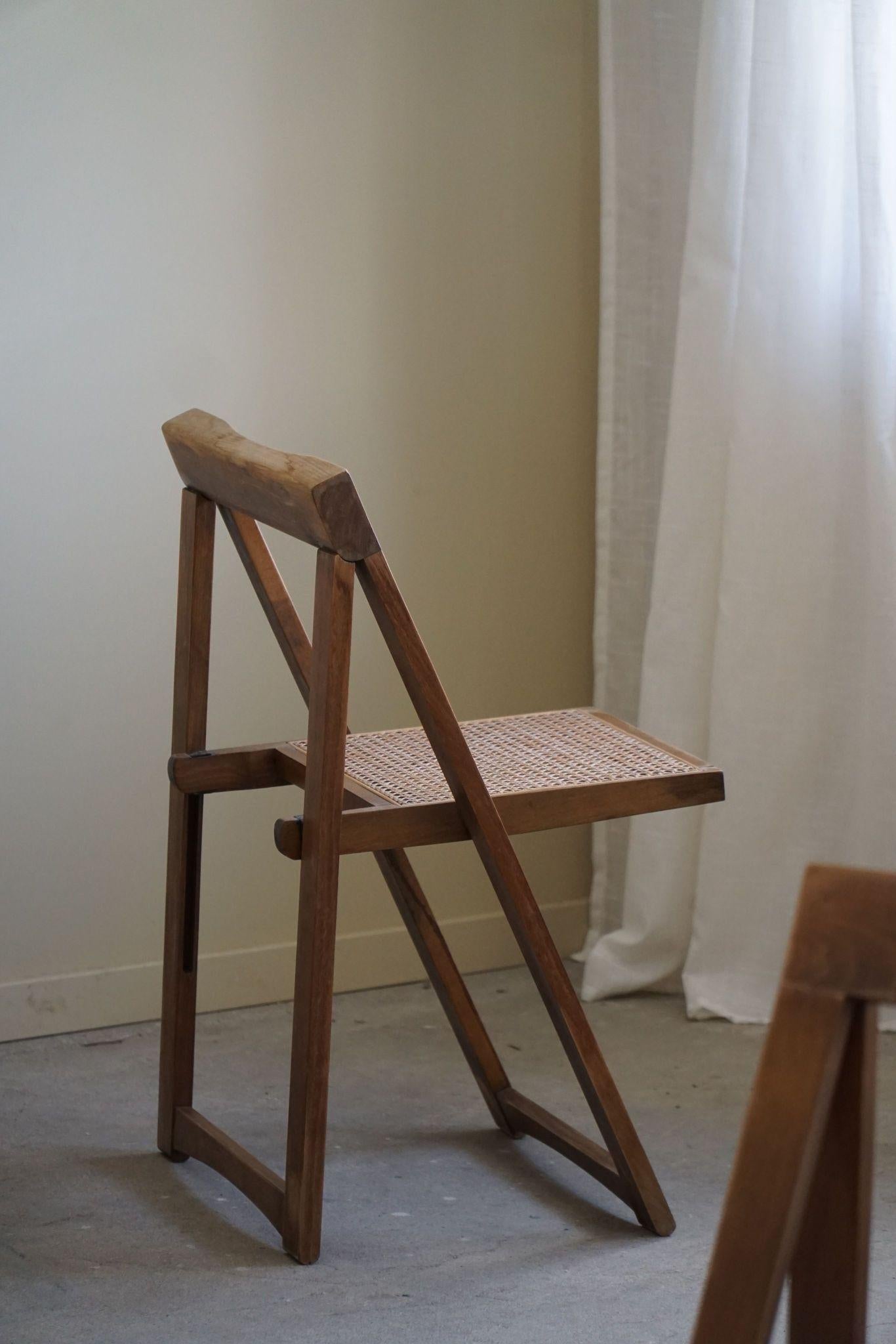 Aldo Jacober, ensemble de 4 chaises pliantes avec sièges en rotin, moderne italien, années 1960 en vente 9