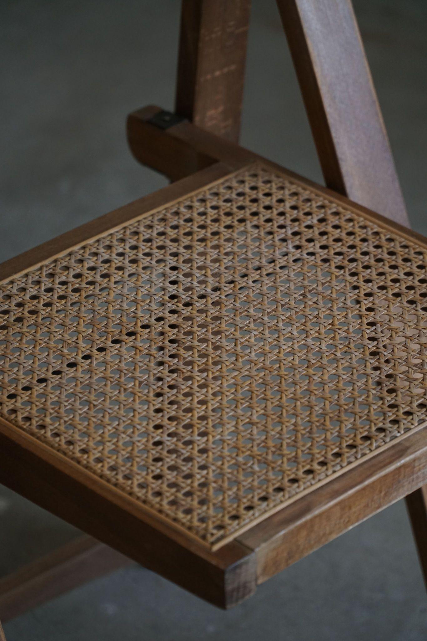 Aldo Jacober, ensemble de 4 chaises pliantes avec sièges en rotin, moderne italien, années 1960 en vente 10