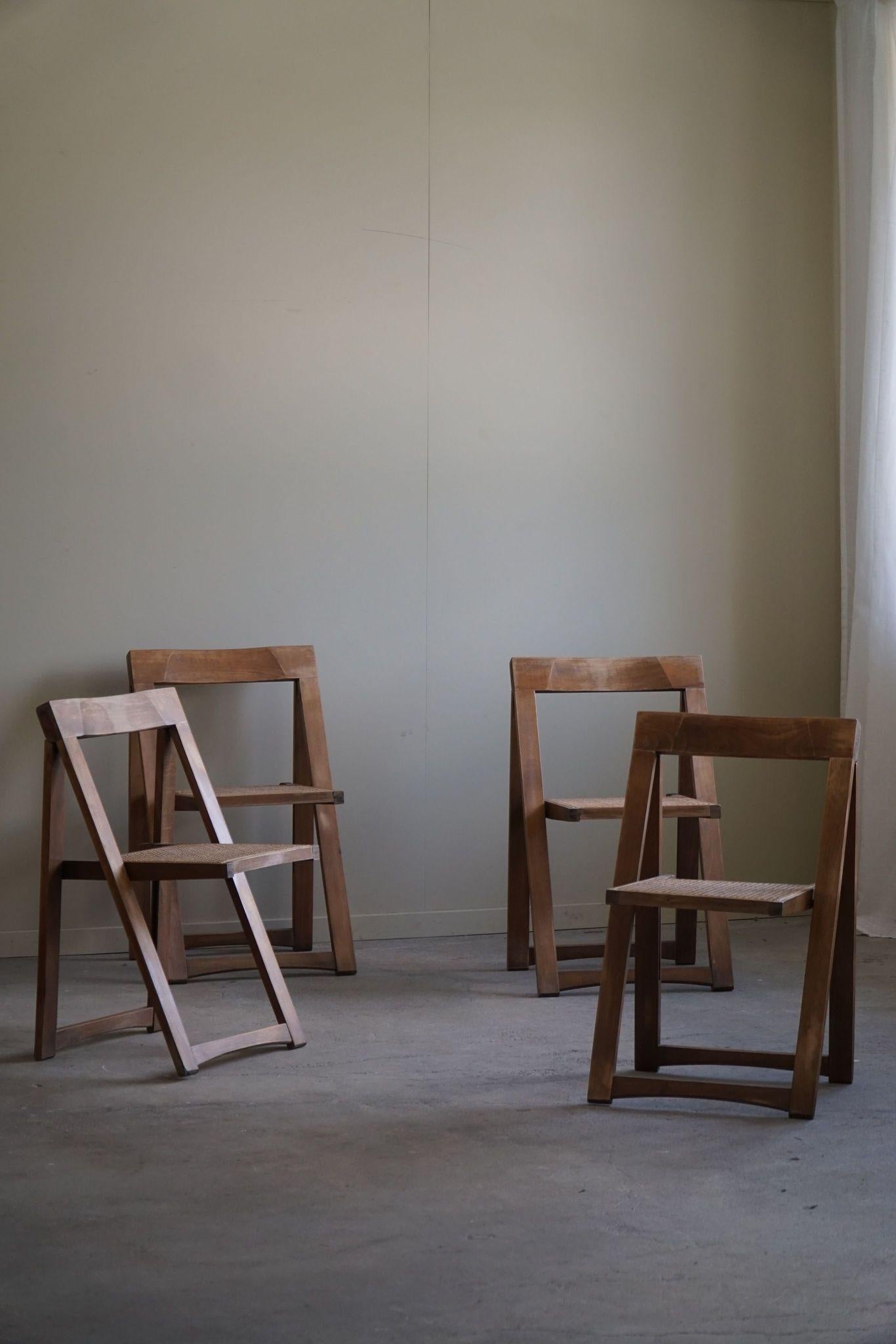 Aldo Jacober, ensemble de 4 chaises pliantes avec sièges en rotin, moderne italien, années 1960 en vente 12