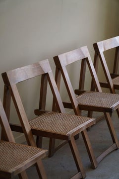 Aldo Jacober, ensemble de 4 chaises pliantes avec sièges en rotin, moderne italien, années 1960