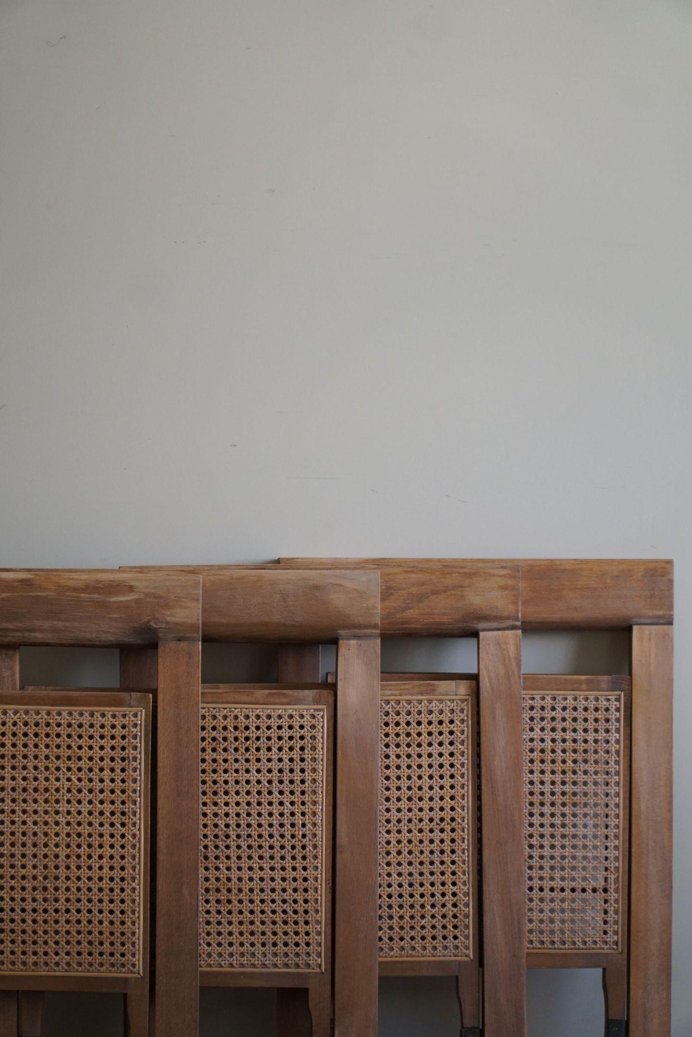 20ième siècle Aldo Jacober, ensemble de 4 chaises pliantes avec sièges en rotin, moderne italien, années 1960 en vente