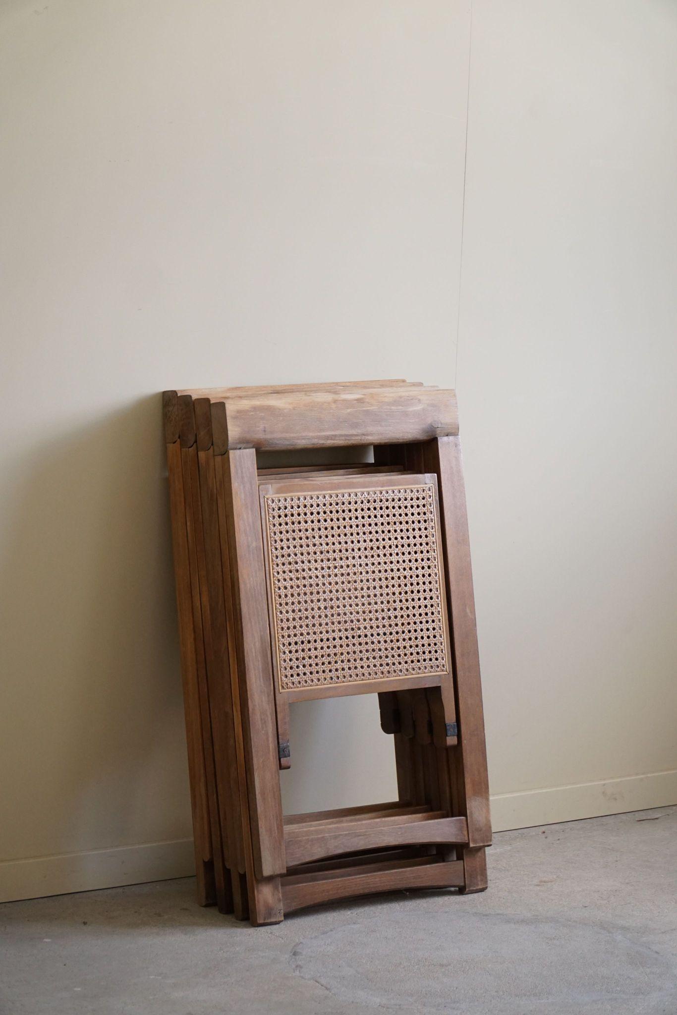 Canne Aldo Jacober, ensemble de 4 chaises pliantes avec sièges en rotin, moderne italien, années 1960 en vente