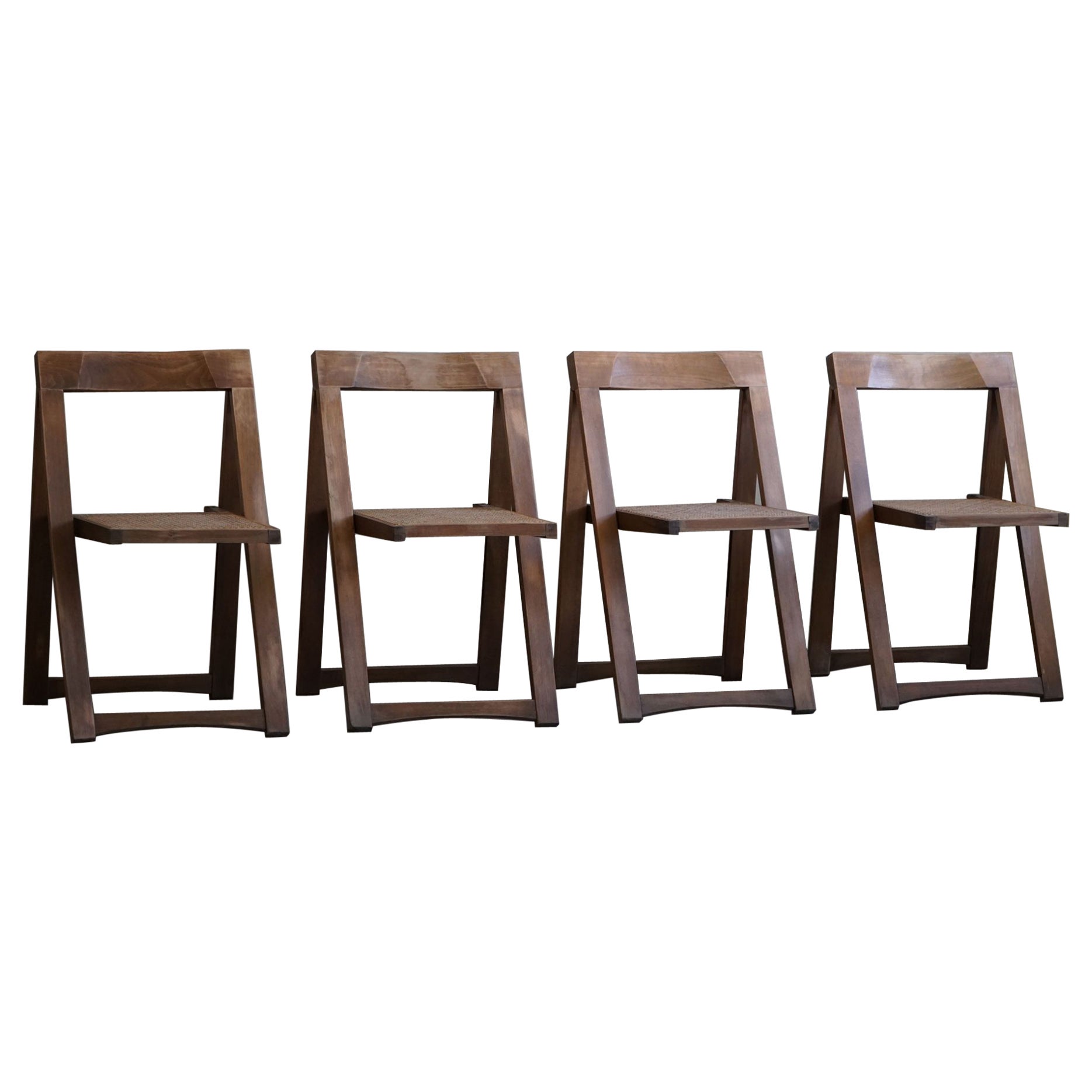 Aldo Jacober, Set di 4 sedie Foldes con sedili in canna, stile moderno italiano, anni '60