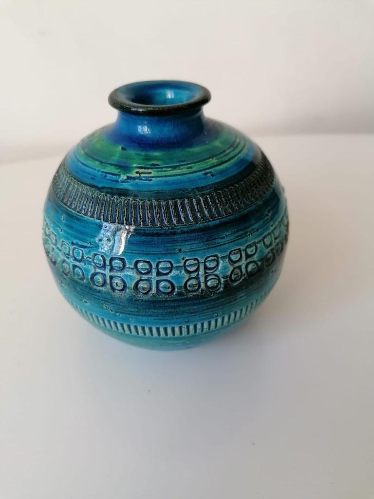 Blaue Vase von Aldo Lodi und Flavia Montelupo Bitossi Rimini (Moderne der Mitte des Jahrhunderts) im Angebot