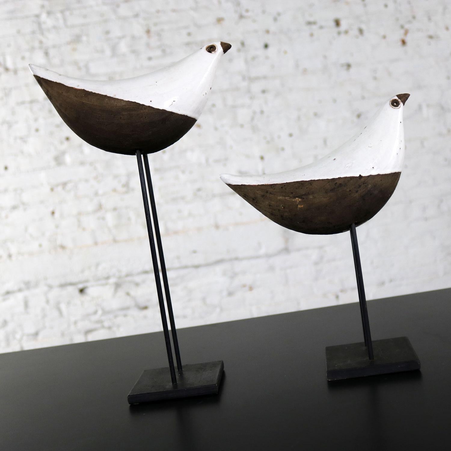 Metal Aldo Londi Bird on Stand, Bitossi for Rosenthal-Netter Mid-Century Modern, Pair