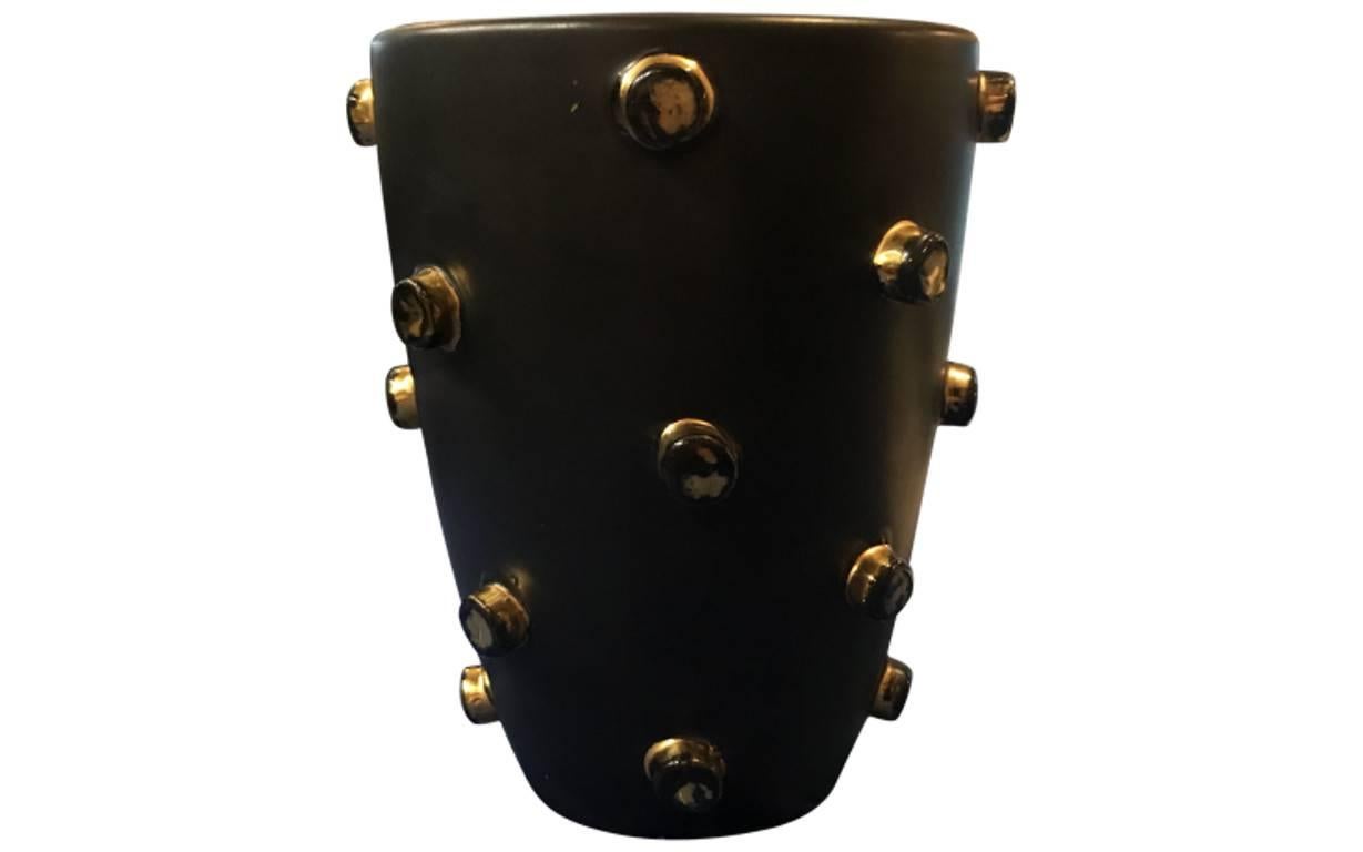 Aldo Londi Bitossi 1960s Italian Mid-Century Modern Studded Cylindrical Vase In Excellent Condition In Pasadena, CA