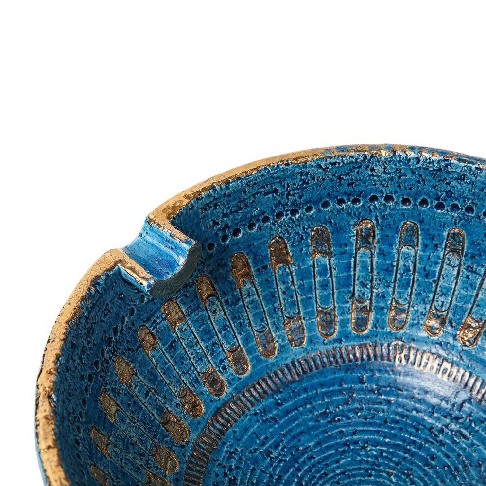 Aldo Londi Bitossi Ashtray, Ceramic, Safety Pin, Blue, Gold, Signed  For Sale 3