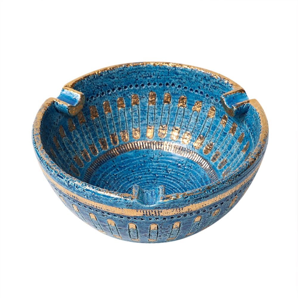 Aldo Londi Bitossi Ashtray, Ceramic, Safety Pin, Blue, Gold, Signed  For Sale 6