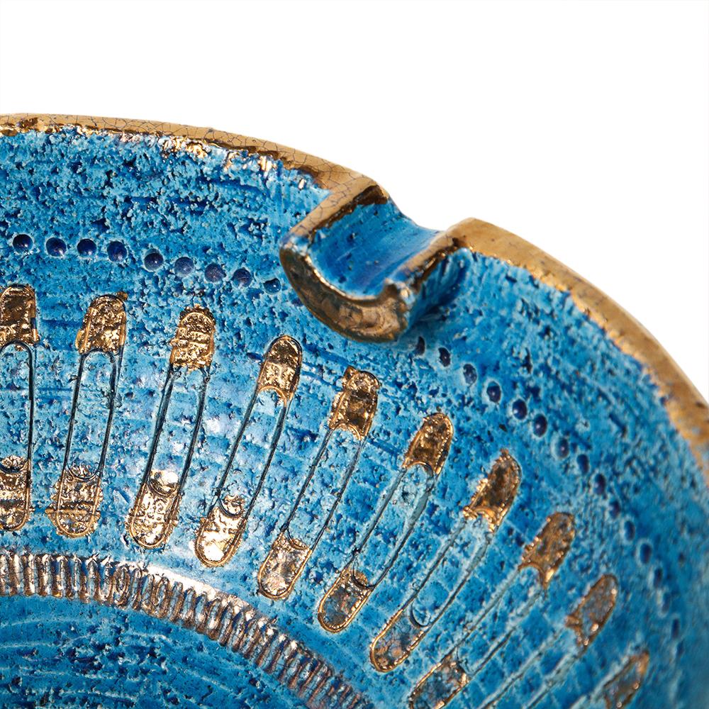 Aldo Londi Bitossi Ashtray, Ceramic, Safety Pin, Blue, Gold, Signed  For Sale 7