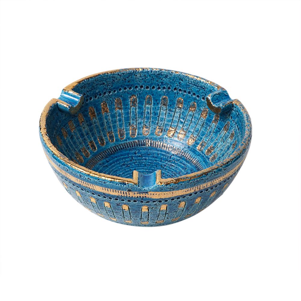 Aldo Londi Bitossi Ashtray, Ceramic, Safety Pin, Blue, Gold, Signed  For Sale 1