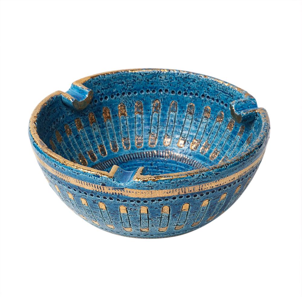Aldo Londi Bitossi Ashtray, Ceramic, Safety Pin, Blue, Gold, Signed  For Sale 2