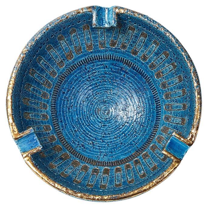 Aschenbecher von Aldo Londi Bitossi, Keramik, Sicherheitsnadel, Blau, Gold, signiert 