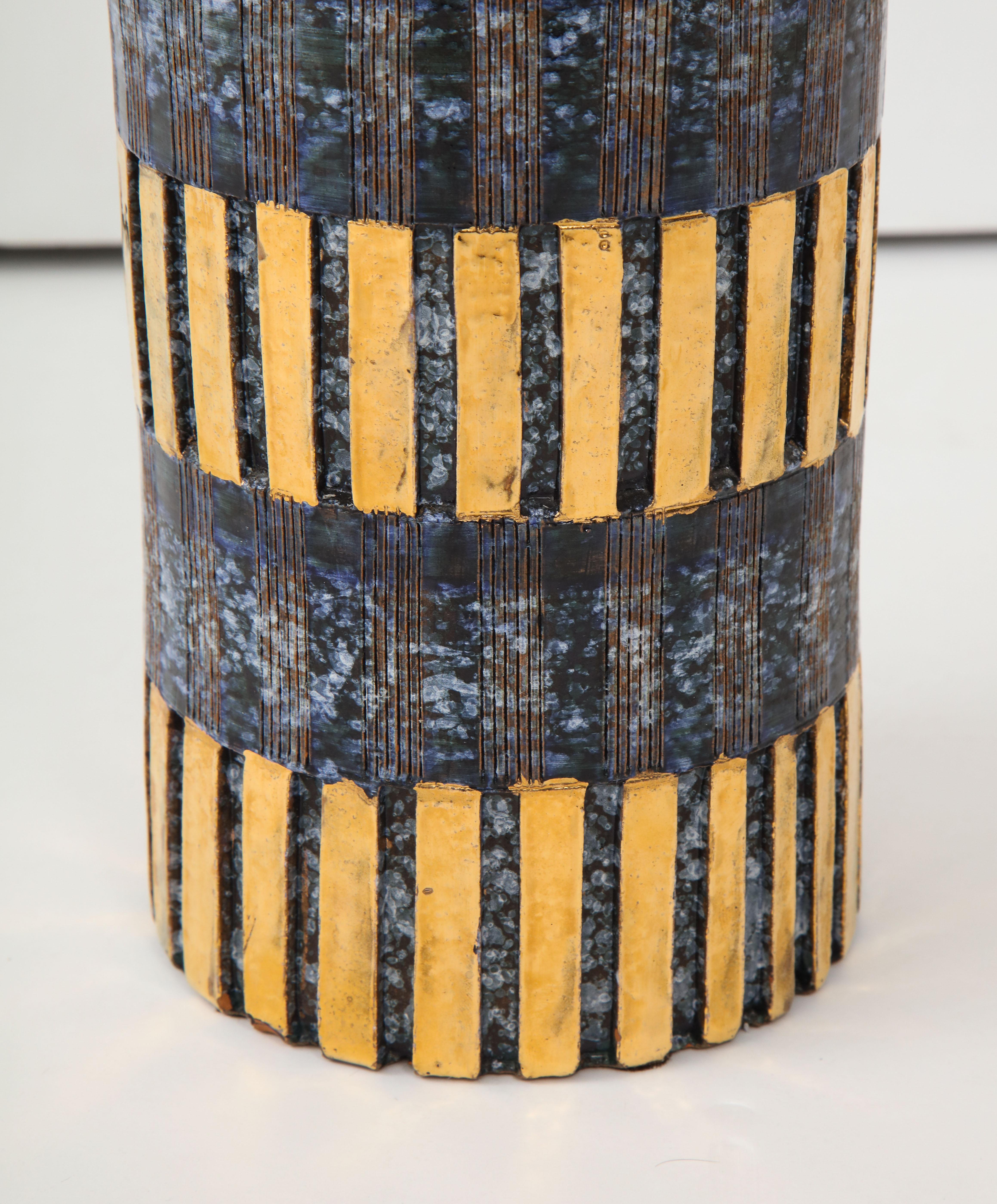 Aldo Londi, Bitossi Blue and Gold Ceramic Vase 4