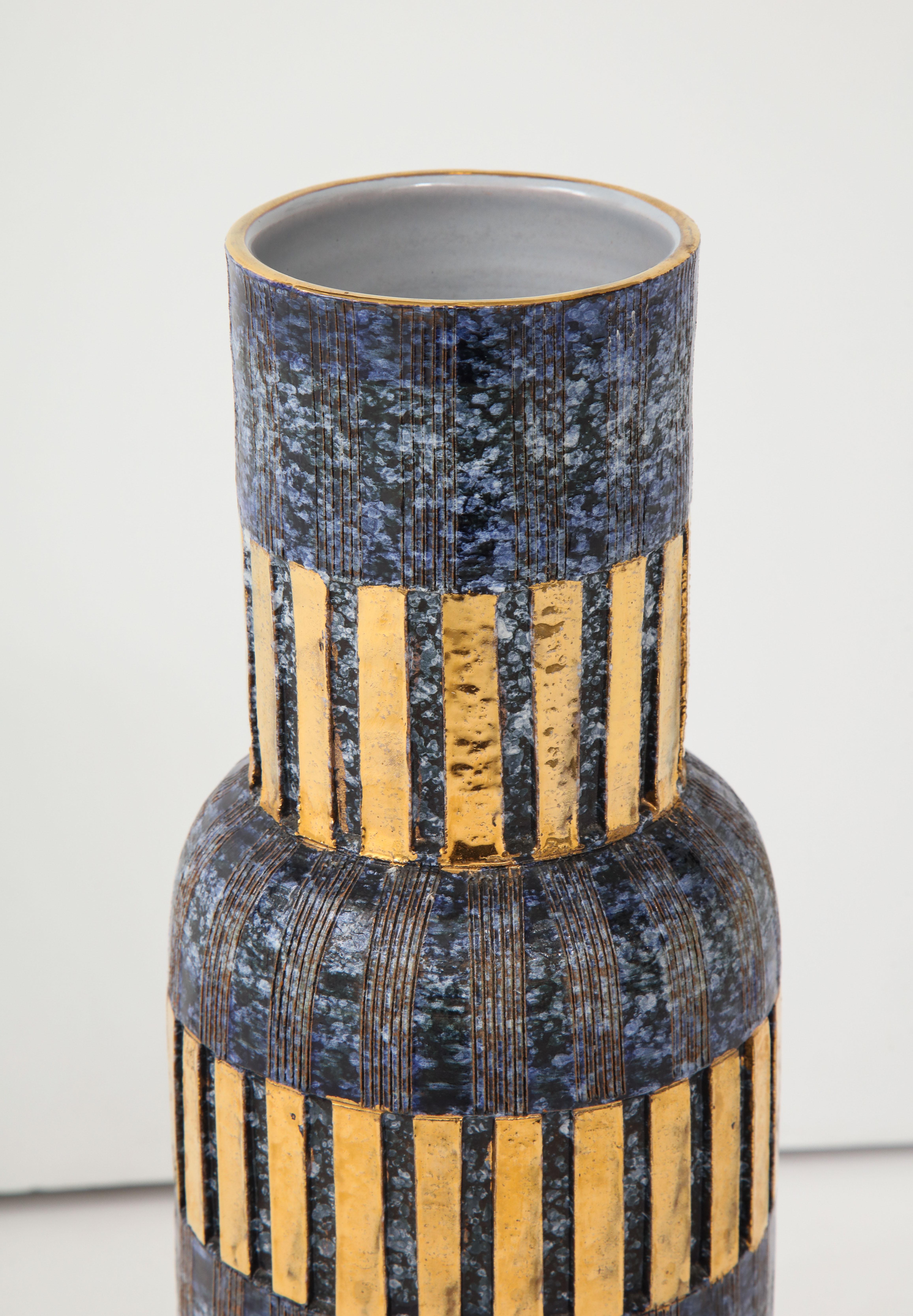 20th Century Aldo Londi, Bitossi Blue and Gold Ceramic Vase