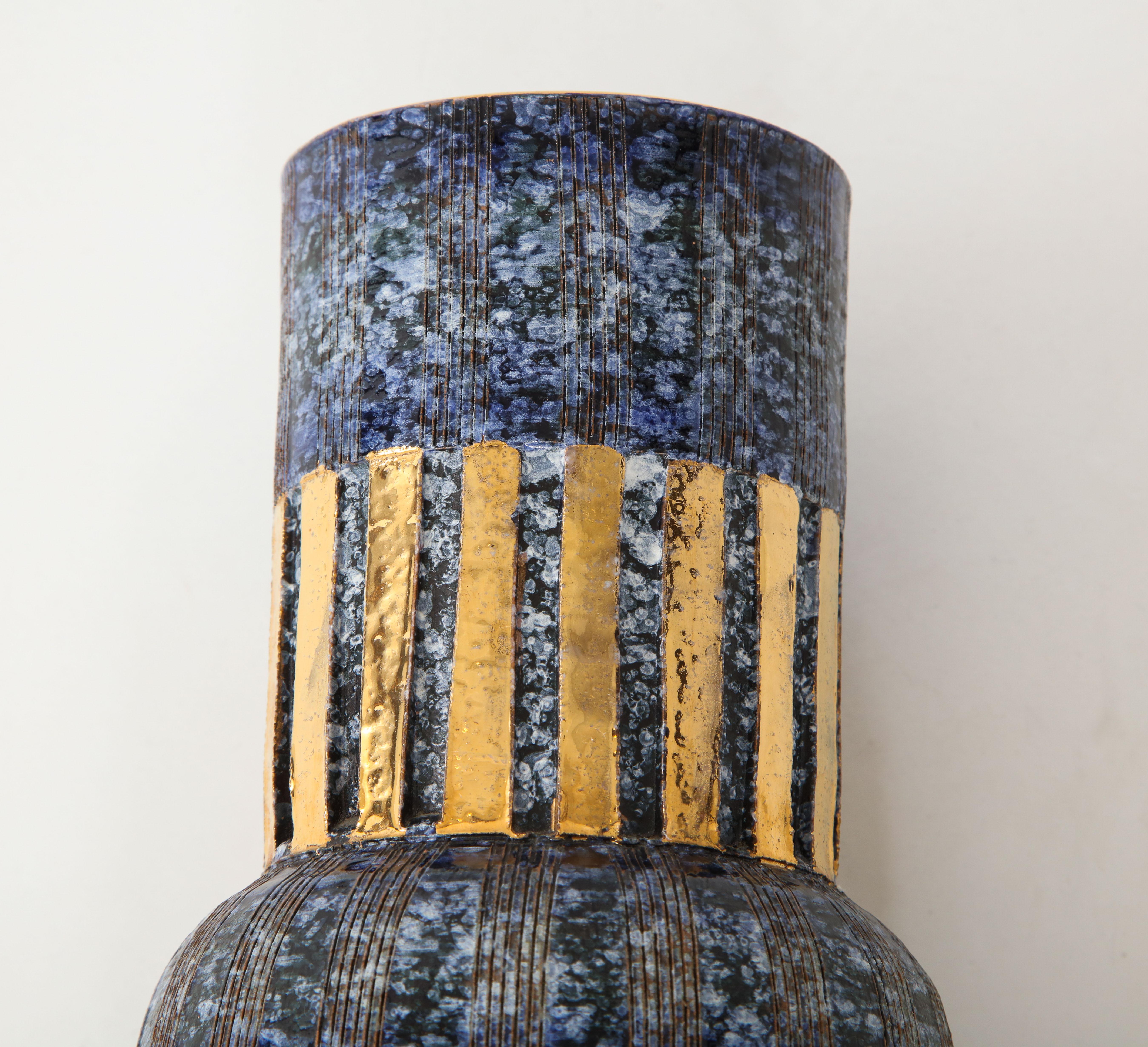 Aldo Londi, Bitossi Blue and Gold Ceramic Vase 1