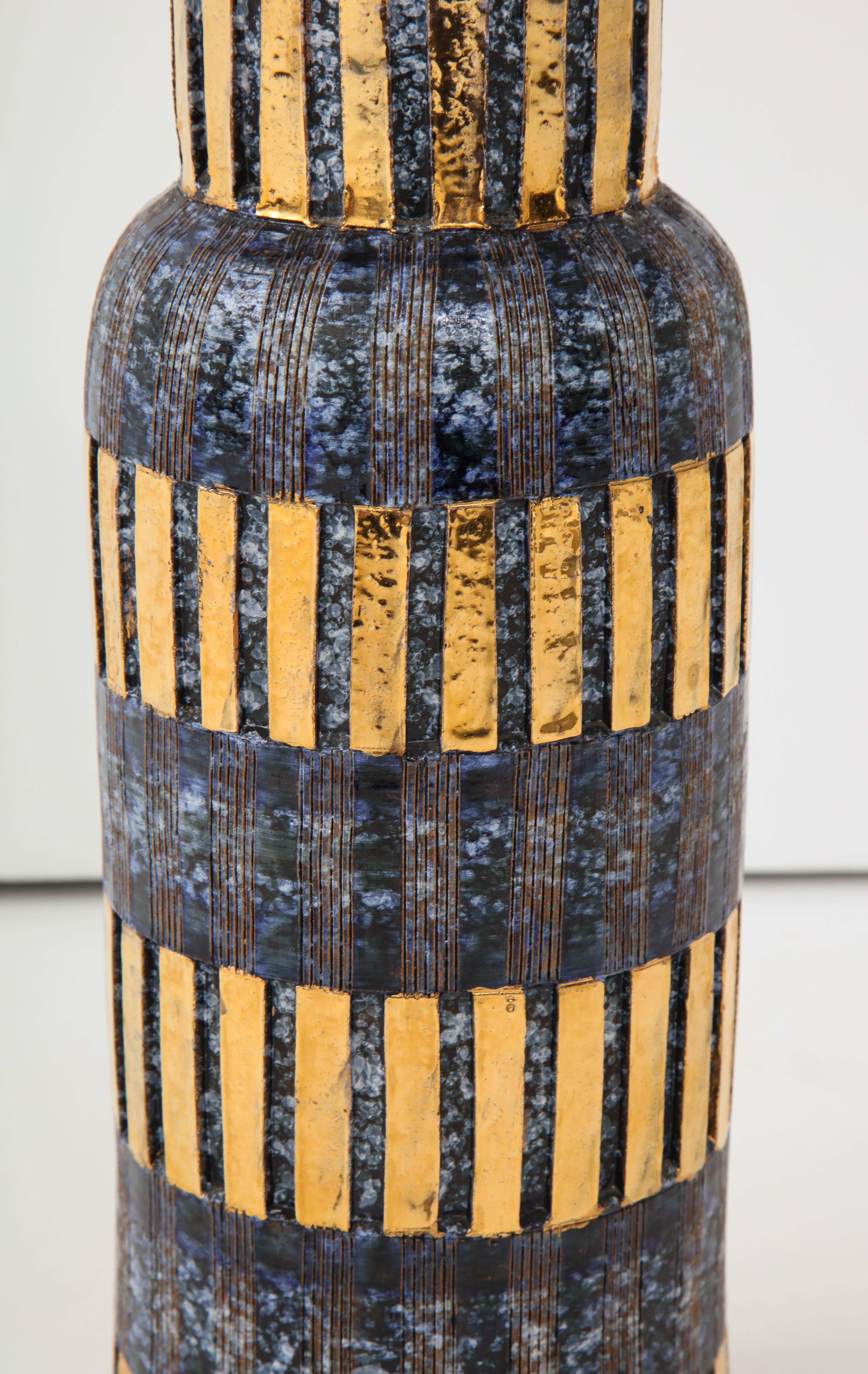 Aldo Londi, Bitossi Blue and Gold Ceramic Vase 2