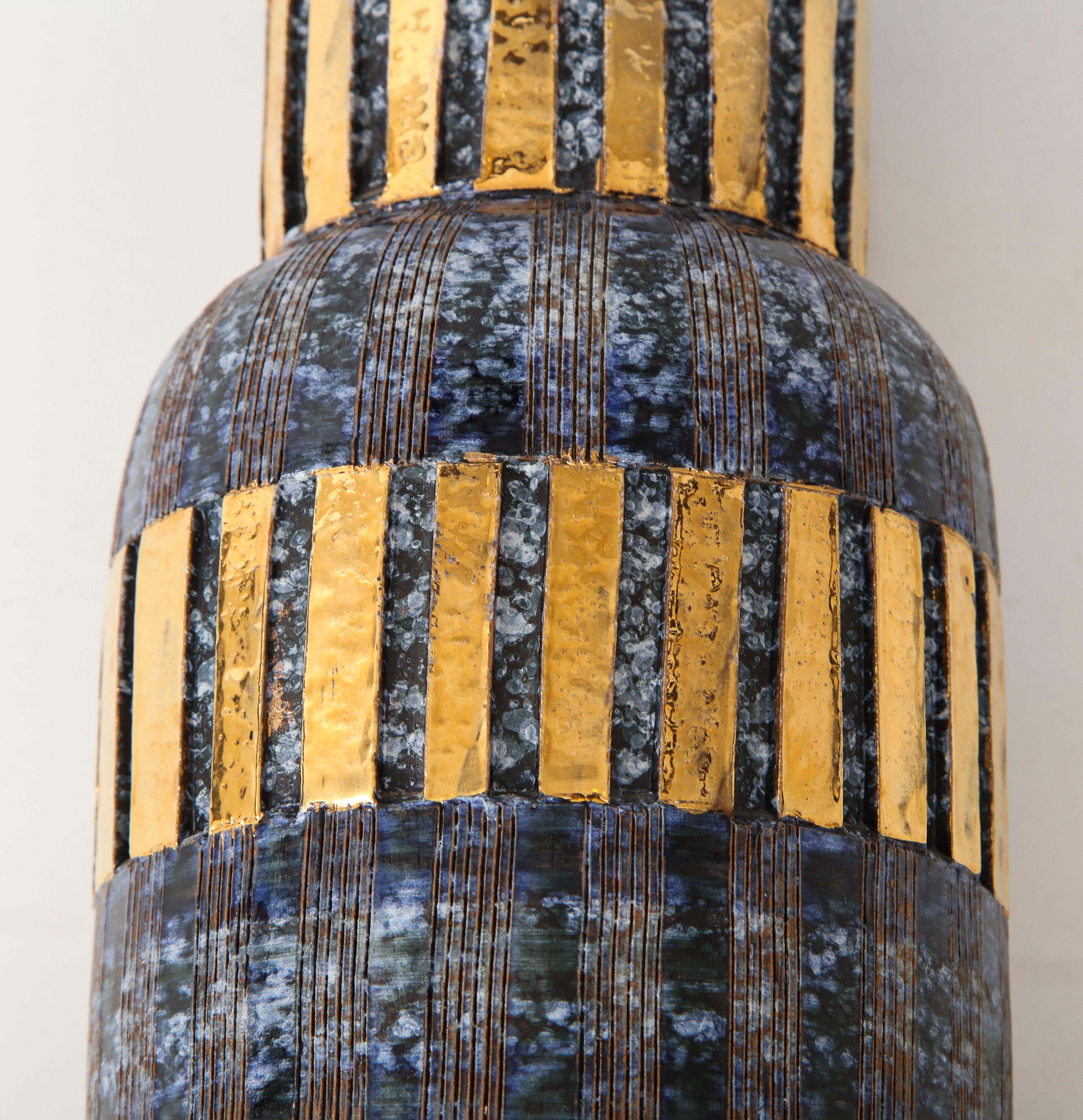 Aldo Londi, Bitossi Blue and Gold Ceramic Vase 3