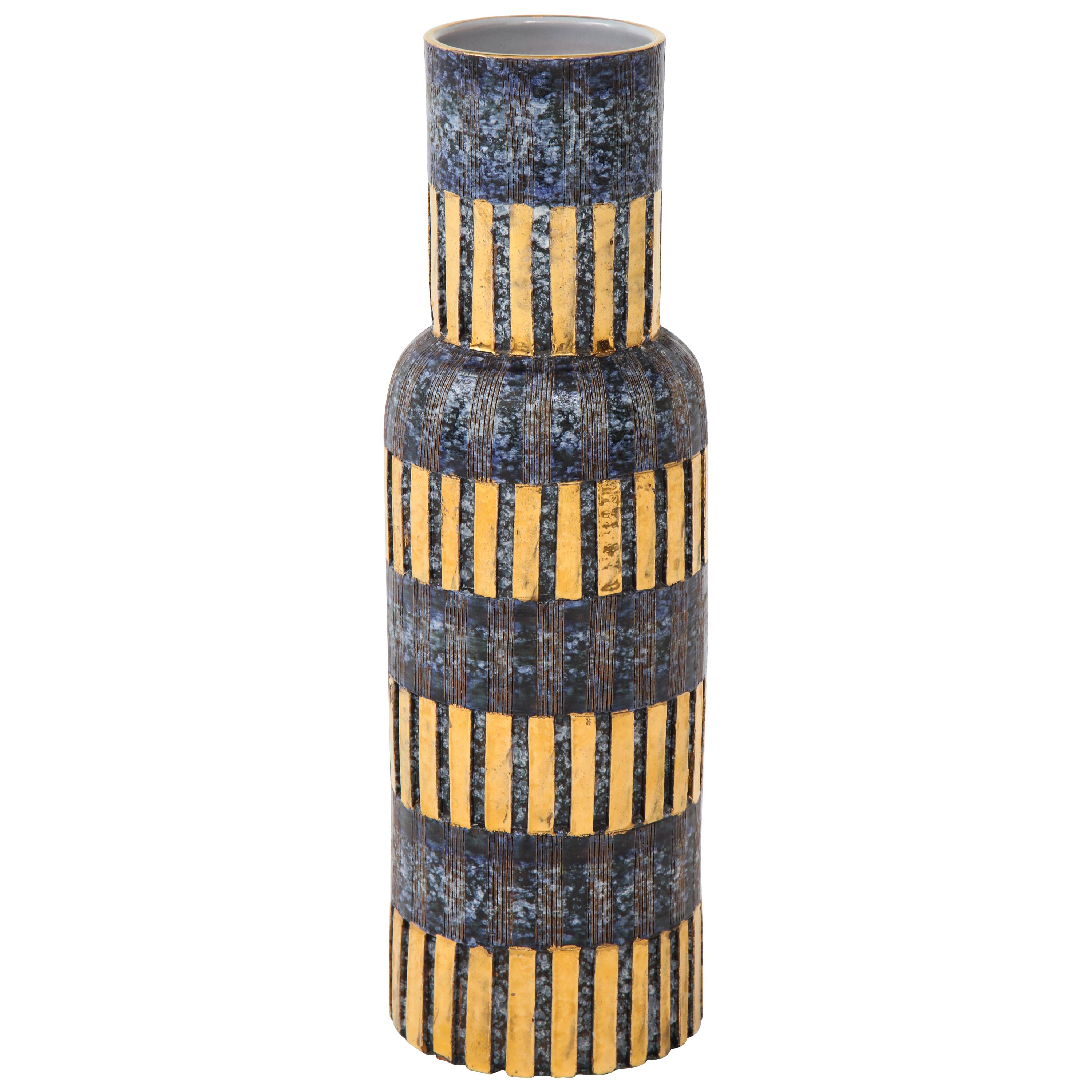 Aldo Londi, Bitossi Blue and Gold Ceramic Vase