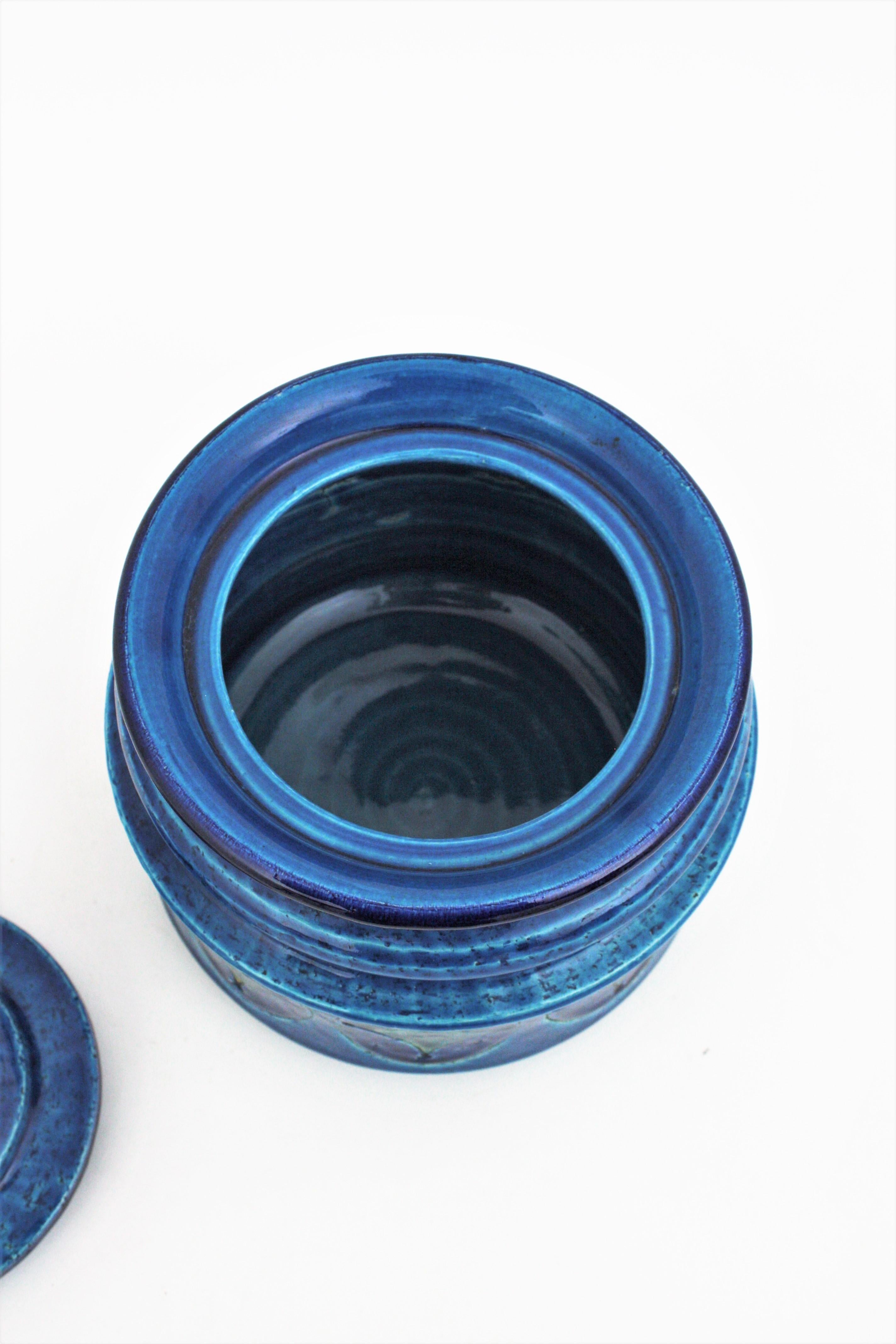 Aldo Londi Bitossi Blue Ceramic Lidded Box / Pot Circles and Rhombus Motif 3