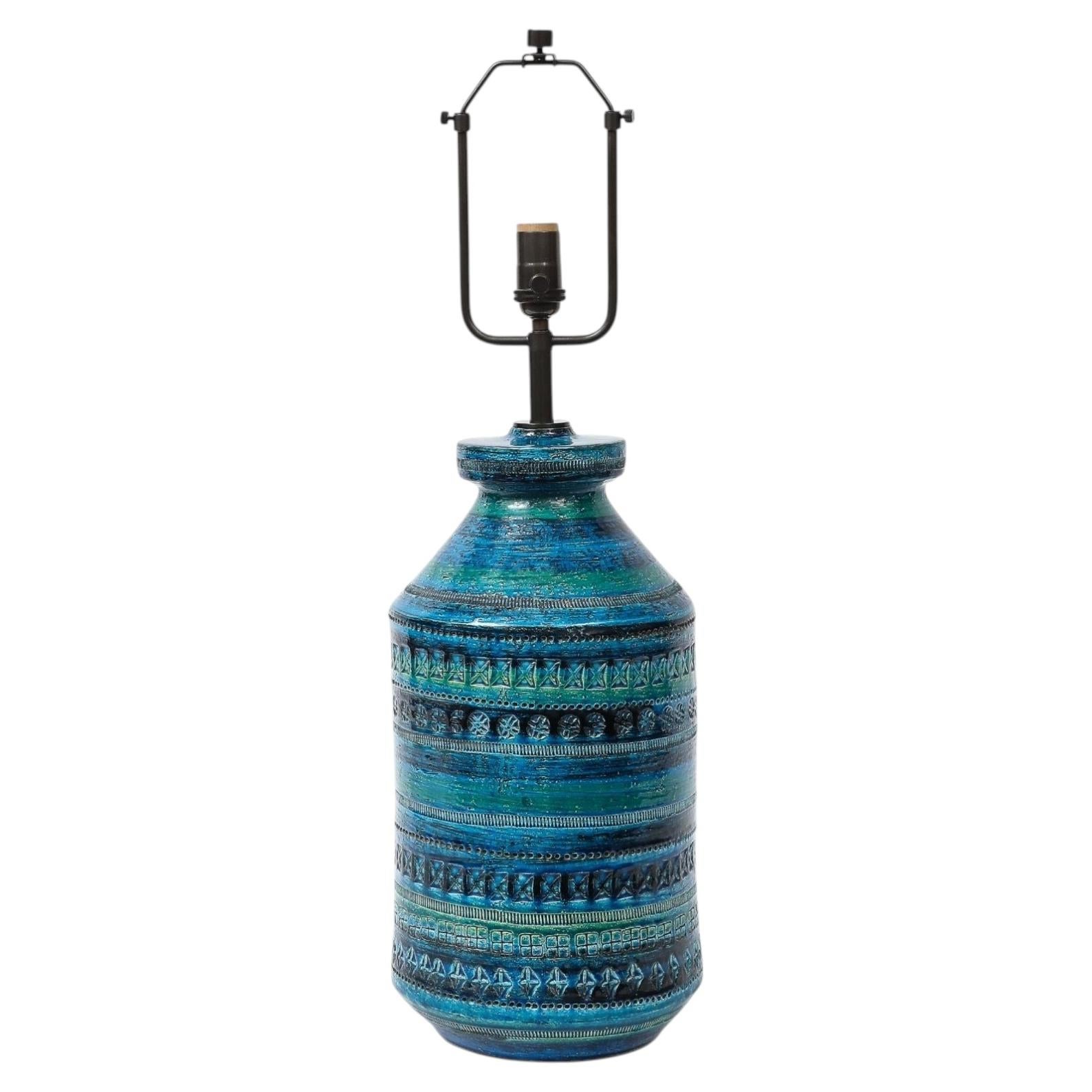 Lampe de table en céramique bleue Aldo Londi Bitossi, style Mid-Century Modern, années 1960