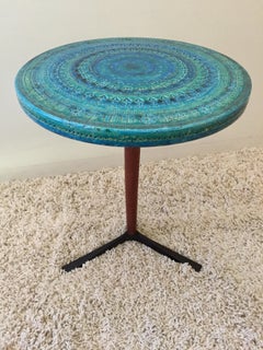 Aldo Londi Bitossi Blue Ceramic Teak Table